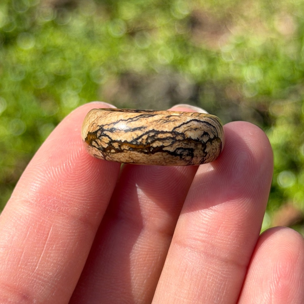 Size 7.5 natural picture jasper‎ ring 1453